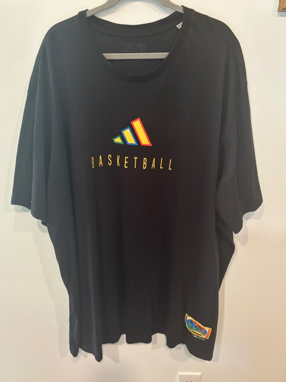 Adidas Basketball Worldwide Hoops Logo Performance Black Graphic Tee - Menโs 4XL